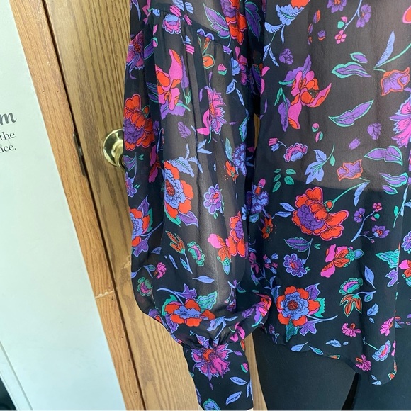 Veronica Beard Cicely Silk Floral Blouse Sheer Balloon Sleeve Size 8 - Picture 9 of 13